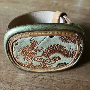 Vintage Streets Ahead Leather Belt Handmade Leather Cuff Bracelet Chinese Dragon